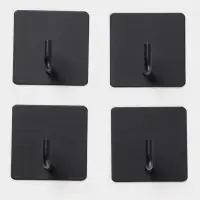 Набор крючков металлических на липучке 4 шт, квадрат, цвет черный