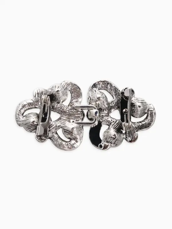 Зажим для кардигана "Ажур", узел, цвет белый в чернёном серебре