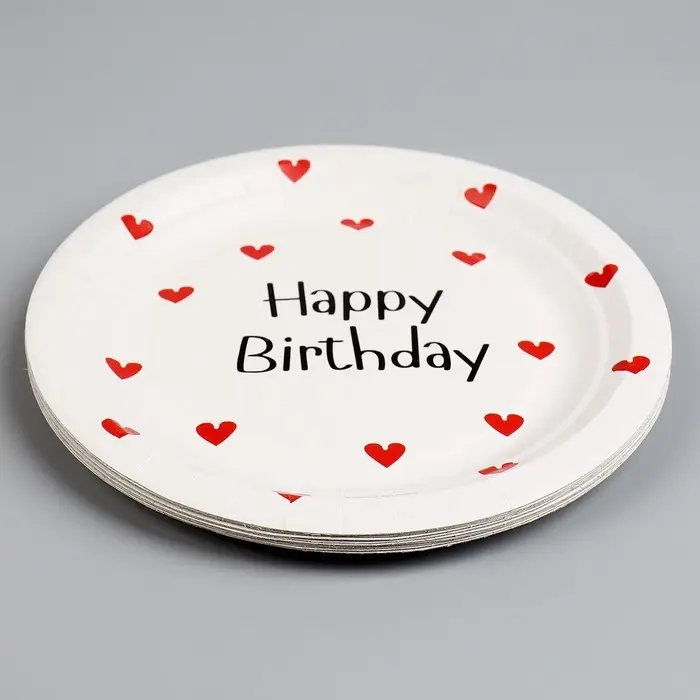 Тарелка одноразовая бумажная Happy Birthday, 18 см