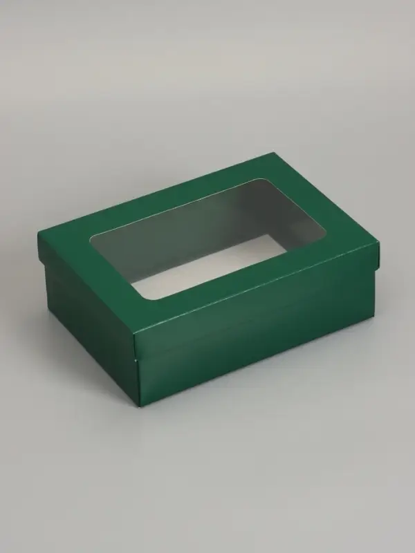 Коробка складная, крышка-дно, с окном, армейский зелёный, 24 х 17 х 8 см