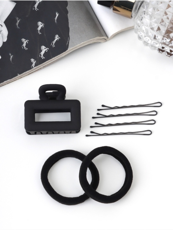 Набор для волос &laquo;Вивьен&raquo;, 2 резинки 5.5 см, 8 невидимок 5.5 см, краб 4 см, классика, чёрный