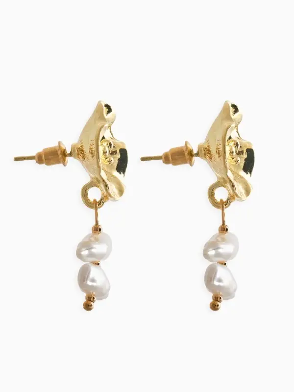 Серьги жемчуг "Цветы кувшинки", цвет белый в золоте