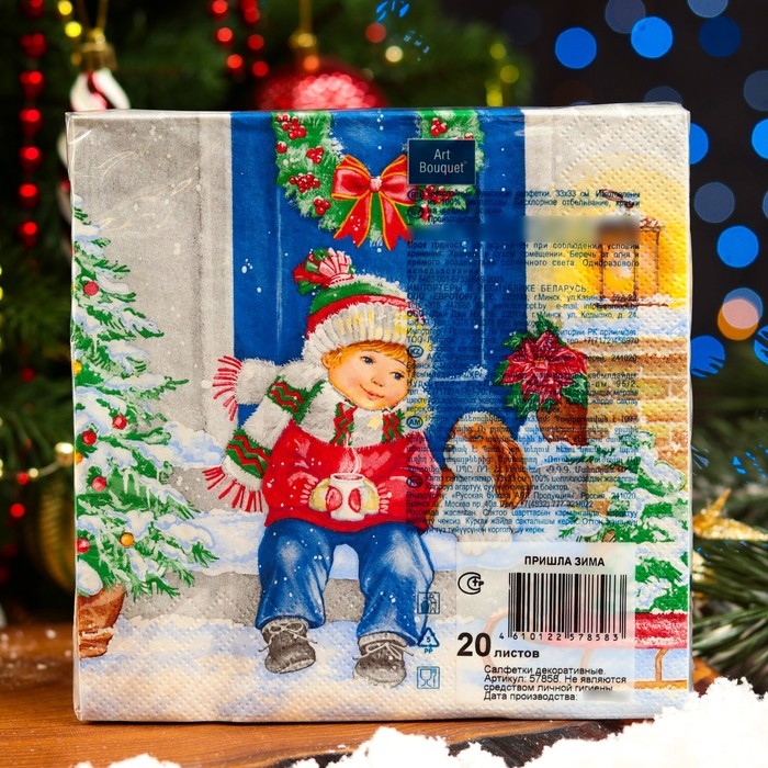 Новогодние салфетки бумажные Art Bouquet &laquo;Пришла зима&raquo;, 3 слоя, 33х33, 20 шт.