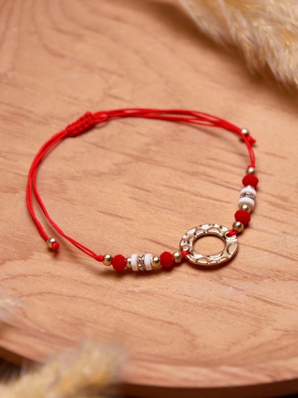 Браслет-оберег &laquo;Красная нить&raquo; женский, защита, кольцо, бело-красный в золоте, d=6