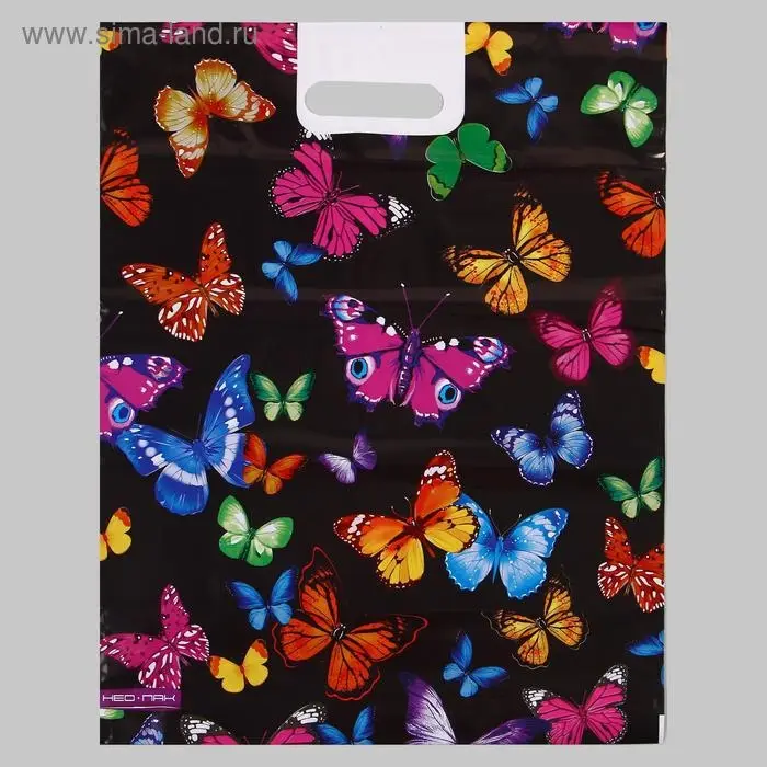 Пакет "Бабочки", полиэтиленовый с вырубной ручкой, 38х47 см, 60 мкм