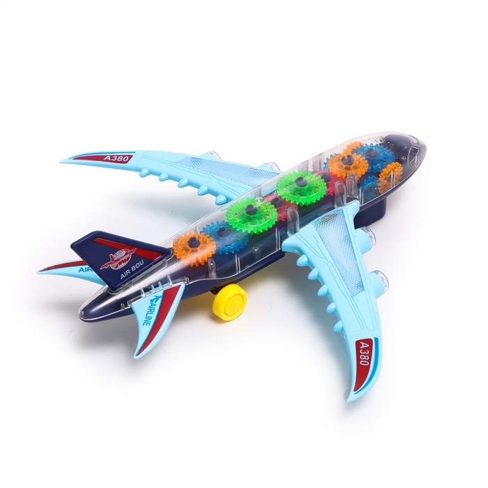 Самолет &laquo;Шестерёнки&raquo;, свет и звук, работает от батареек