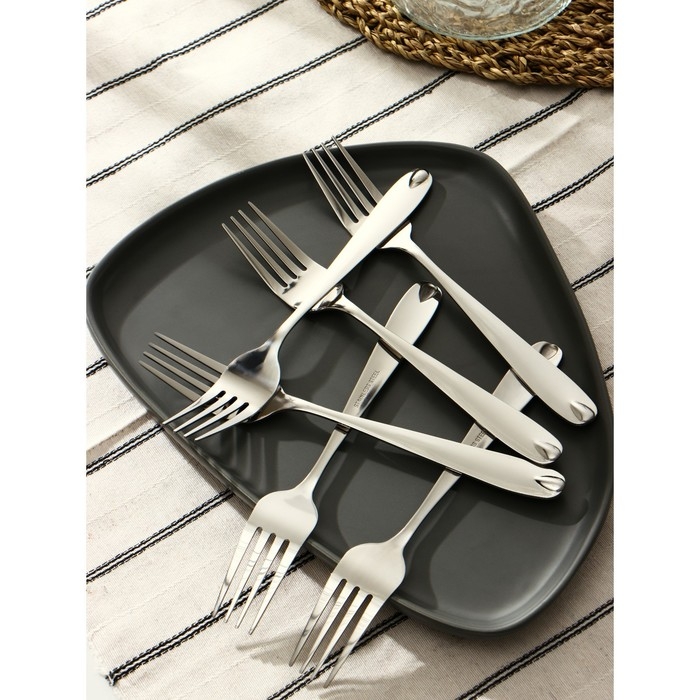 Набор вилок столовых из нержавеющей стали Доляна &laquo;Капля&raquo;, длина 21 см, 6 шт, цвет серебряный