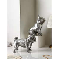 Набор фигур &laquo;Бульдог&raquo;, геометрия, полистоун, 34 см, цвет серебро