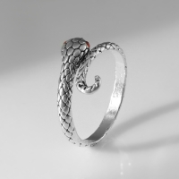 Новый год! Символ года 2025! Кольцо &laquo;Змея&raquo; завиток, цвет красный в серебре, безразмерное