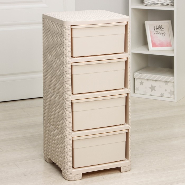 Комод 4-х секционный &laquo;Плетёнка&raquo;, цвет слоновая кость