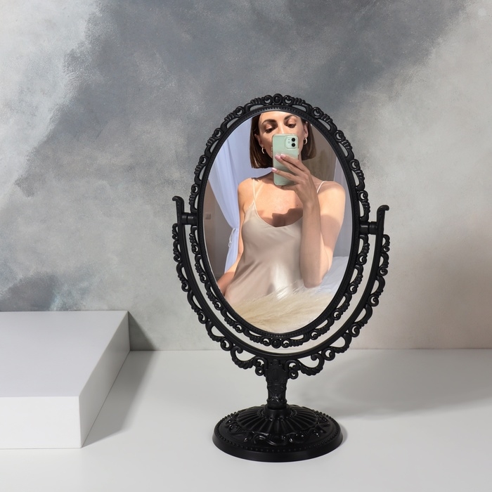 Зеркало настольное, двустороннее, с увеличением, зеркальная поверхность 11 &times; 15 см, цвет чёрный