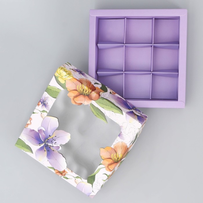 Коробка для конфет, кондитерская упаковка, 9 ячеек, &laquo;Для тебя&raquo;, 14.7 х 14.7 х 3.5 см