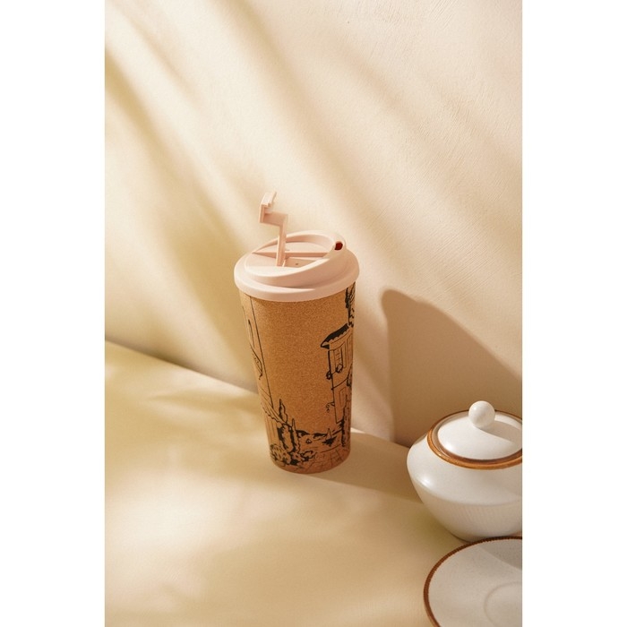 Стакан для кофе с крышкой SL Home &laquo;Севилья&raquo;, пробковый, 450 мл, 9,5&times;9,5&times;18,5 см, цвет бежевый