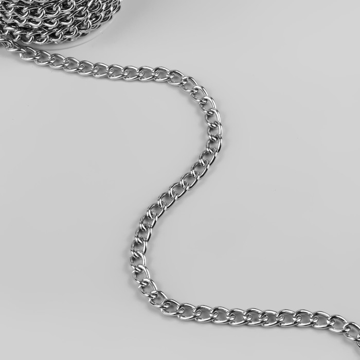 Цепочка для сумки, железная, 7 &times; 11 мм, 10 &plusmn; 0,5 м, цвет серебряный