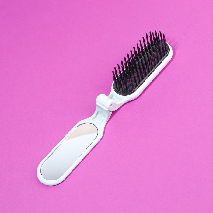 Расчёска массажная, складная, с зеркалом, 3 &times; 10 см, цвет белый