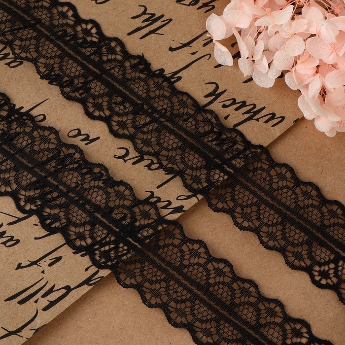 Кружево капроновое, 30 мм &times; 10 &plusmn; 1 м, цвет чёрный