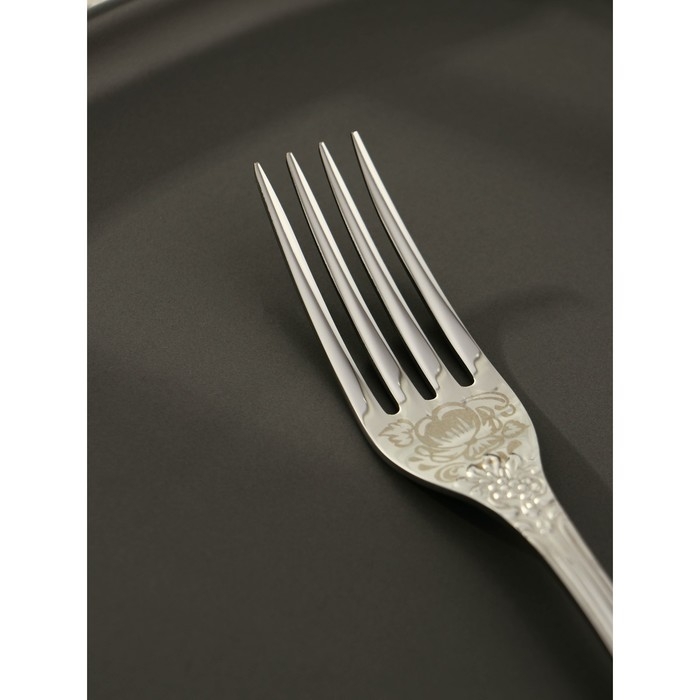 Вилка столовая &laquo;Тройка&raquo;, h=19,5, толщина 2 мм, художественная роспись, цвет серебряный