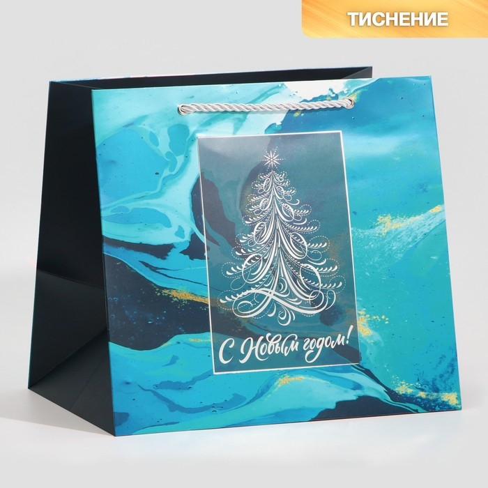 Пакет подарочный новогодний ламинированный &laquo;Мрамор&raquo;, 25 х 23 х 18 см, Новый год