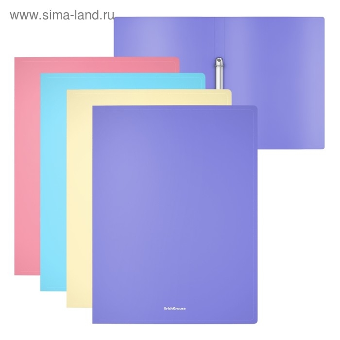 Папка на 2 кольцах А4, ErichKrause Matt Pastel, 24 мм, 600 мкм, пастель матовая, 4 вида, микс