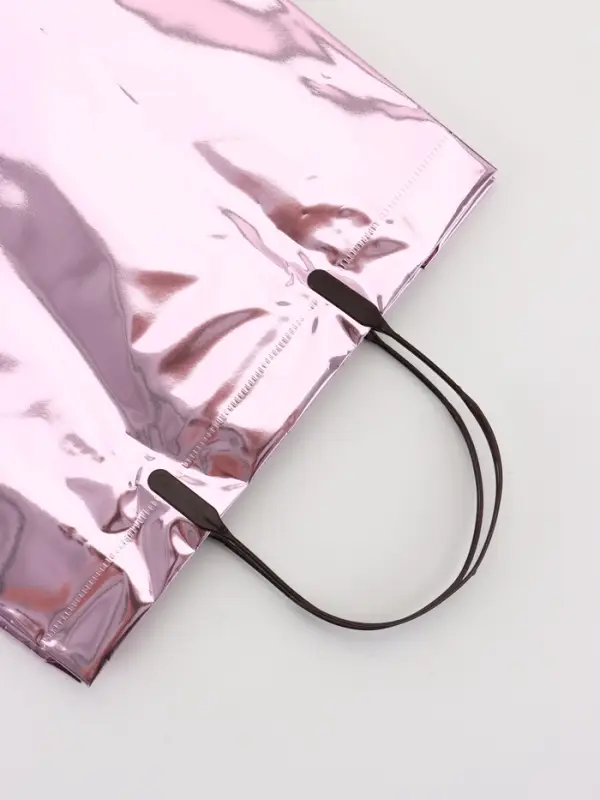 Пакет подарочный ПВХ, голография, розовый, пластиковая ручка, 26&times;22.5&times;10 см