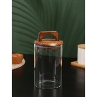 Банка стеклянная для хранения сыпучих продуктов &laquo;Вуд&raquo;, 950 мл, 10&times;20 см, с деревянной крышкой