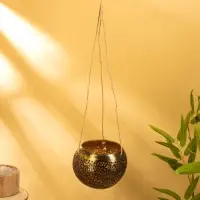 Подсвечник подвесной из кокоса, 14&times;14&times;10 см, чёрно-золотой