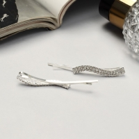 Невидимка для волос "Волшебный блеск" (набор 2 шт ) волна, 5,5 см, серебро