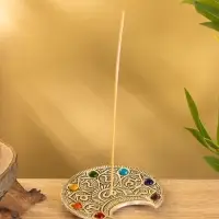 Подставка под благовония &laquo;Полумесяц с цветными кристаллами&raquo;, 12&times;11 см, алюминий