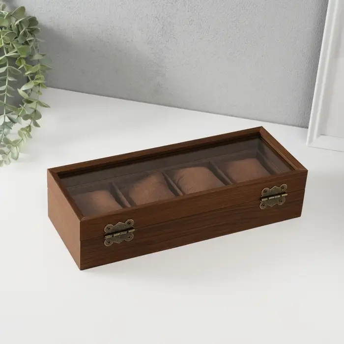 Шкатулка дерево под часы 4 деления  "Стиль" коричневая 12х31х7,5 см