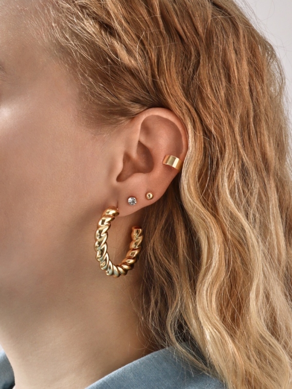 Набор серьги и каффы 9 шт. &laquo;Кольца&raquo; переплетение, цвет золото