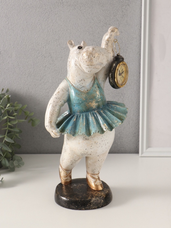 Сувенир полистоун с часами "Бегемот-балерина" 13,5х15х32,5 см