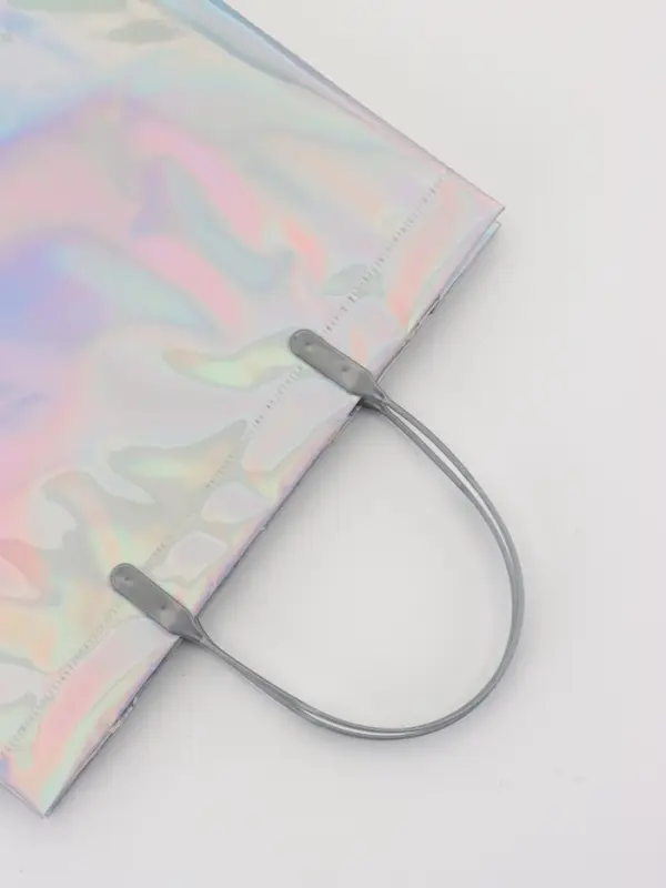 Пакет подарочный ПВХ, голография, серебро, пластиковая ручка, 26&times;22.5&times;10 см