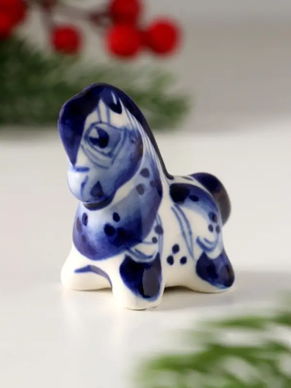 Сувенир Конь Красавец,5х4,5х3см, гжель