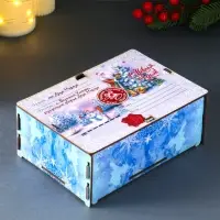 Шкатулка-ящик  самосборный малый "Дед мороз и елка", 20х13,6х8 см