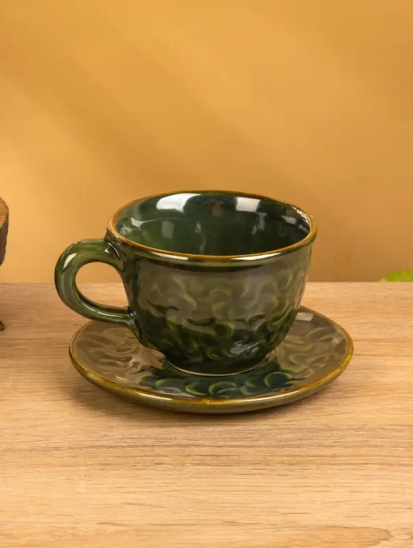 Чашка с блюдцем &laquo;Флора 1&raquo;, 13&times;13&times;8 см, керамика, зелёная