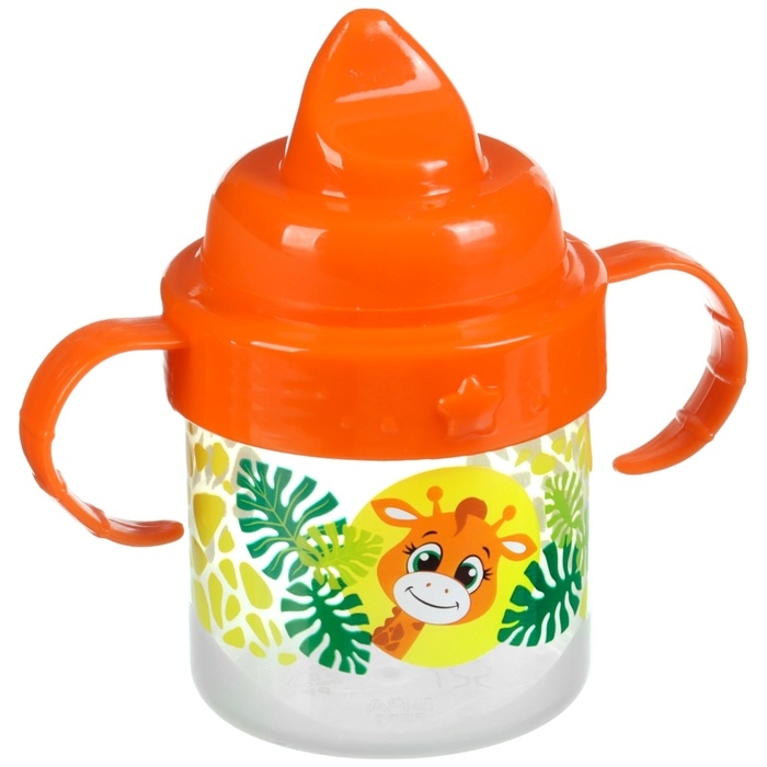 Поильник детский с твёрдым носиком &laquo;Жирафик&raquo;, 140 мл., с ручками, цвет оранжевый