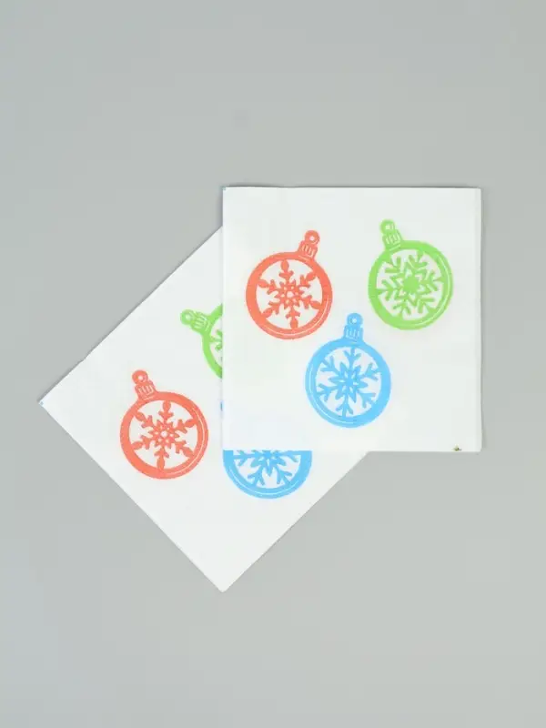 Салфетки бумажные однослойные &laquo;Шарики - снежинки&raquo;, 24х24, 50 шт