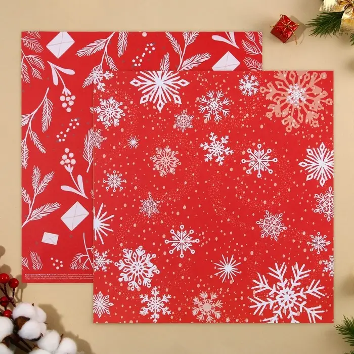 Бумага для скрапбукинга &laquo;Снежинки&raquo;, 30,5 х 32 см, 180 г/м&sup2;