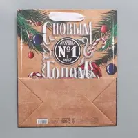 Пакет подарочный новогодний крафтовый вертикальный &laquo;Идеальному мужчине&raquo;, ML 23 х 27 х 11,5 см