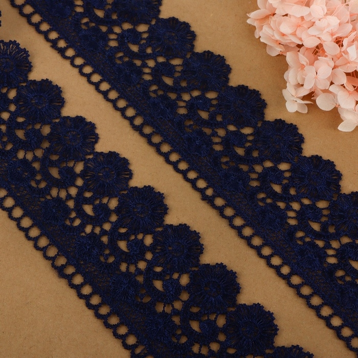 Кружево гипюровое, 60 мм &times; 6,8 &plusmn; 0,5 м, цвет тёмно-синий