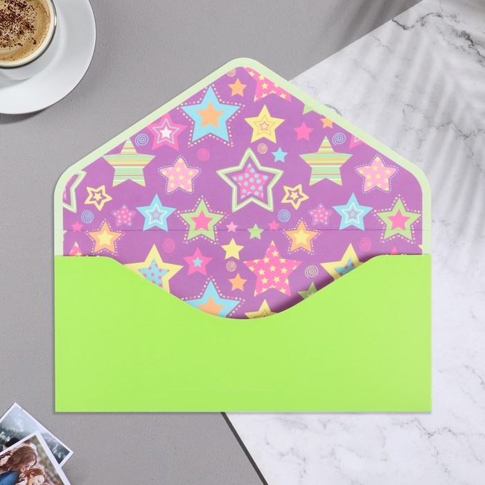 Конверт для денег "С Днем Рождения!" зеленый фон, бархат, тиснение, 19х9 см