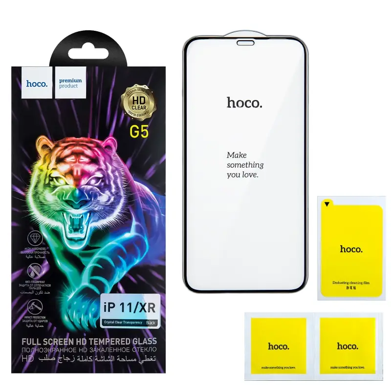 Защитное стекло iPh 11/XR Full Screen G5 black HOCO тонкая рамка