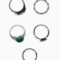 Набор колец 5 шт "Новый стиль" малахит, размер МИКС, цвет изумрудный в серебре