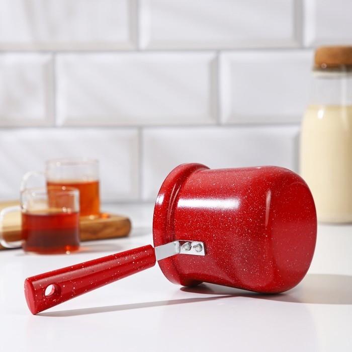 Турка Доляна &laquo;Мрамор рэд&raquo;, 500 мл, d=9 см, 19,5&times;9&times;14 см, пластиковая ручка, антипригарное покрытие, индукция, цвет красный