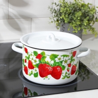 Кастрюля эмалированная цилиндрическая &laquo;Клубничная поляна&raquo;, 2,9 л