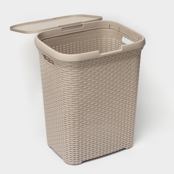 Корзина бельевая с крышкой &laquo;Ротанг&raquo;, 60 л, 34&times;44&times;55 см, цвет латте