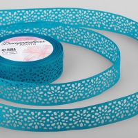 Лента декоративная, репсовая, ажурная, 25 мм &times; 9,1 &plusmn; 0,5 м, цвет ярко-голубой
