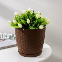 Горшок для цветов с поддоном &laquo;Ротанг&raquo;, 2 л, цвет тёмно-коричневый