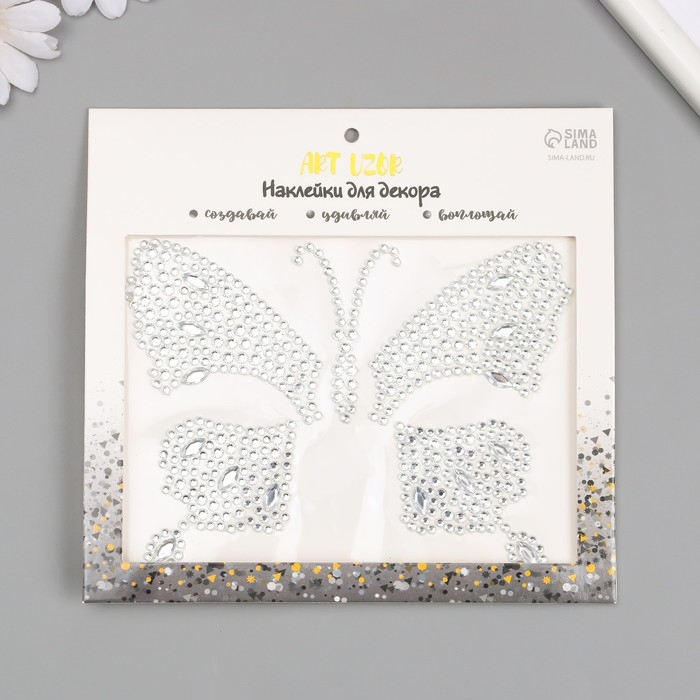 Наклейка пластик стразы "Бабочка" МИКС 12х16 см
