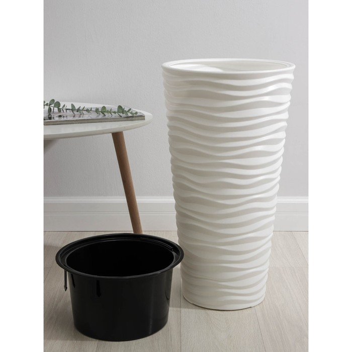 Кашпо для цветов со вставкой &laquo;Дюна&raquo;, 42 л (8 л), цвет белый